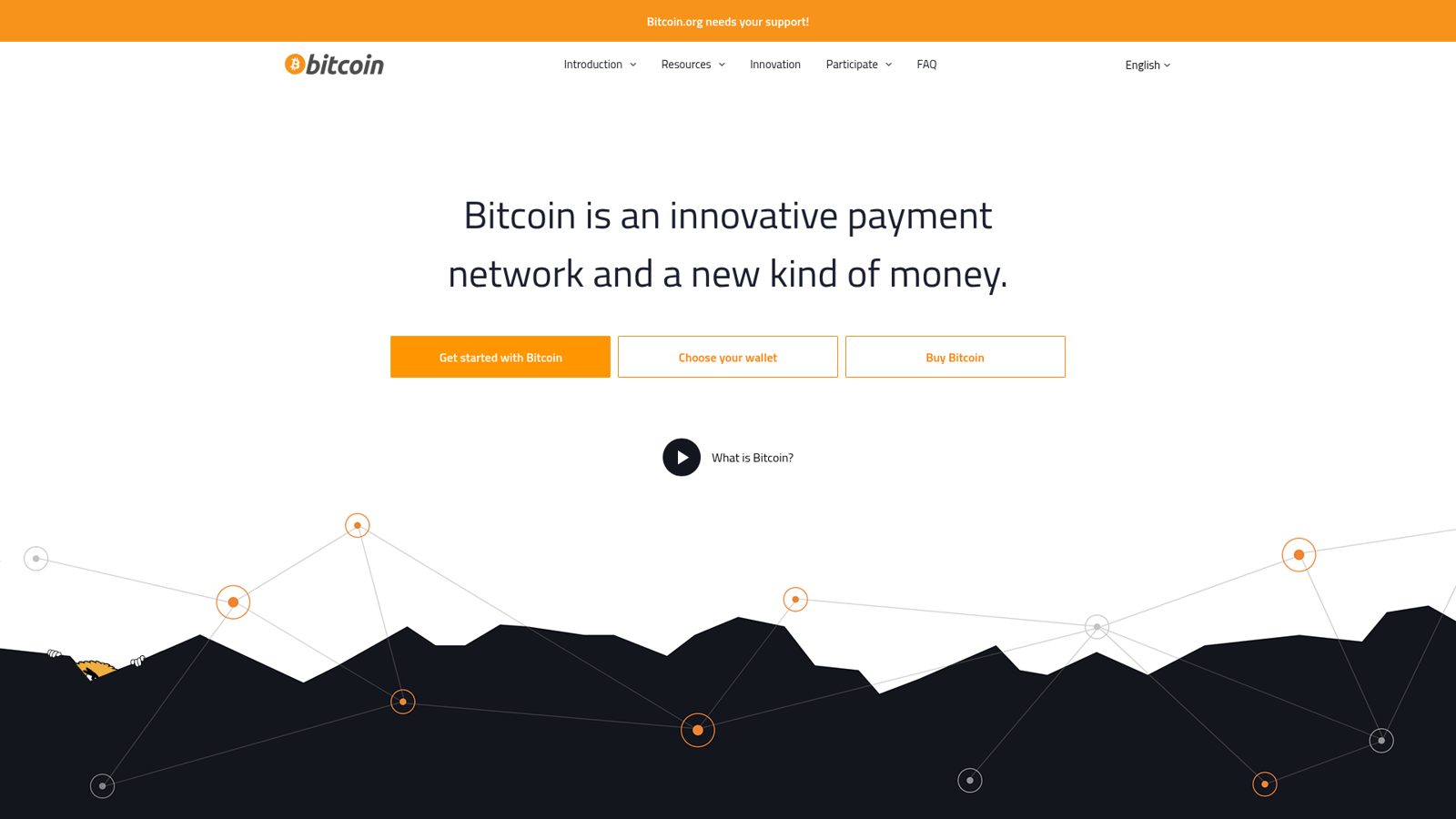 Screenshot of the official Bitcoin.org website homepage