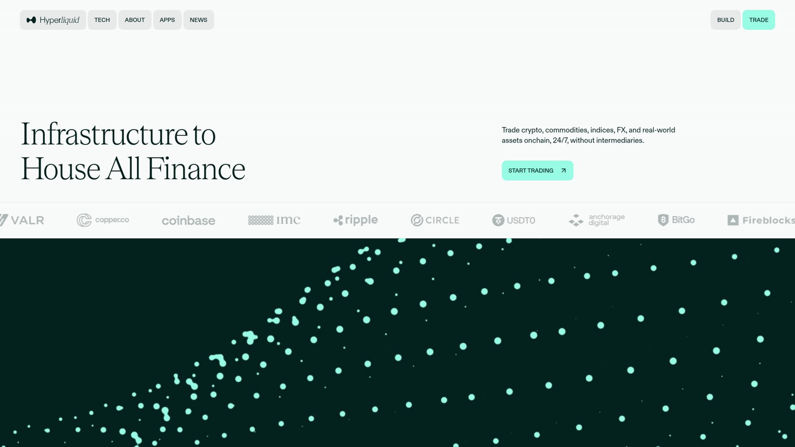 Screenshot of the Hyperliquid exchange website homepage