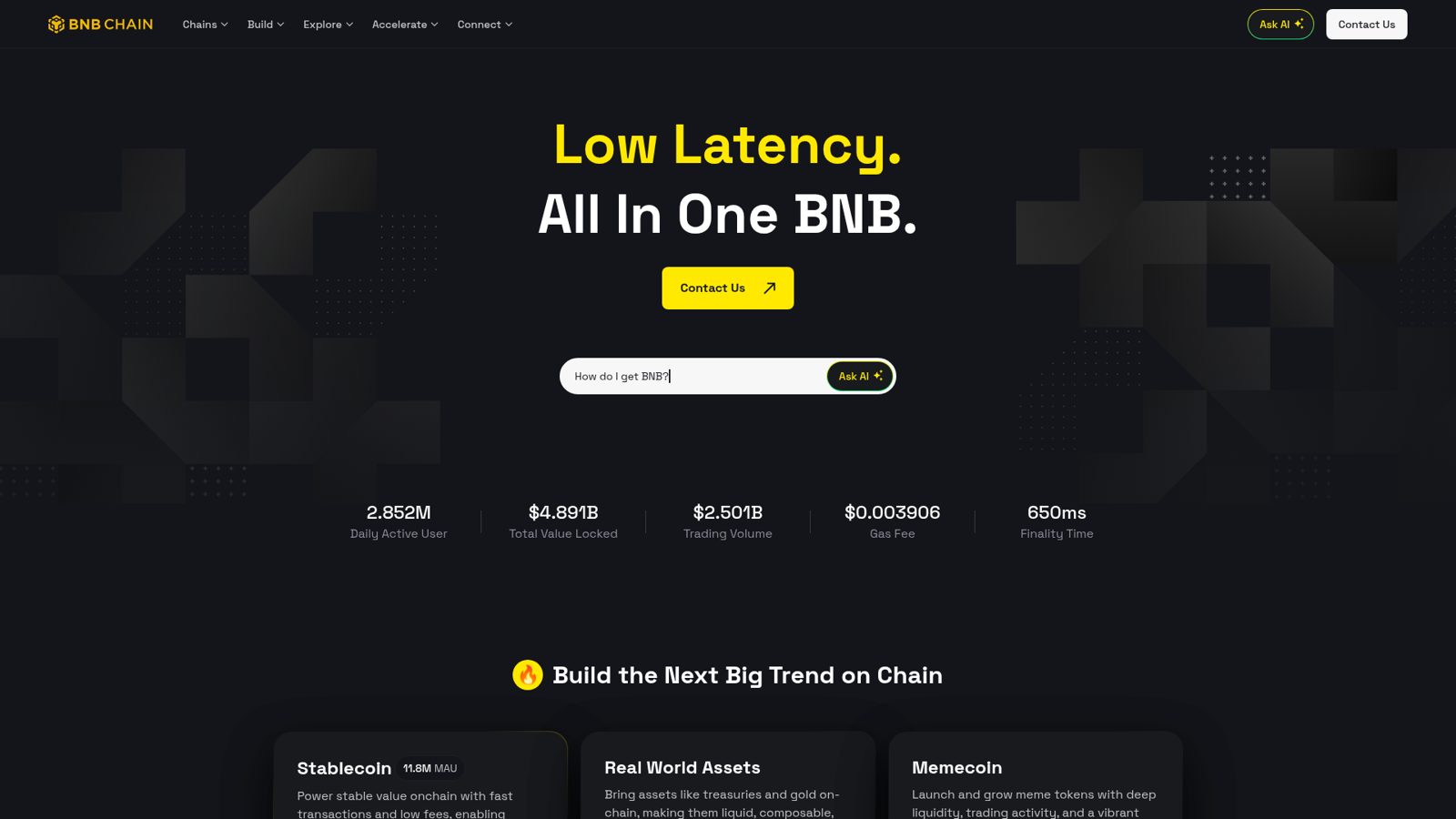 Screenshot of the BNB Chain official website homepage